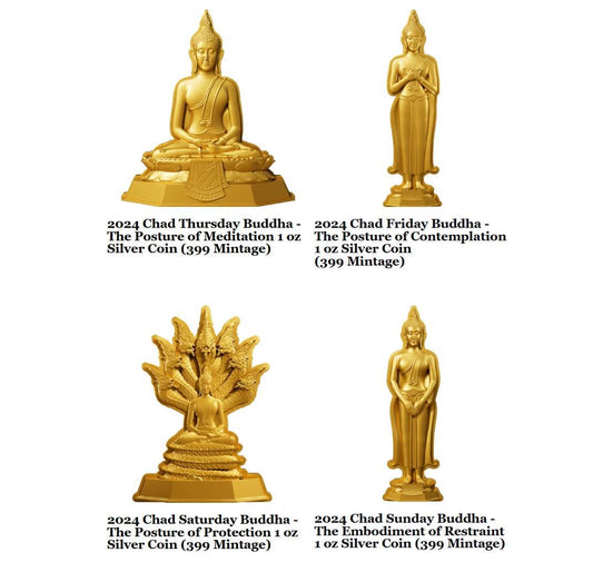 7 Days Buddha Collection, 1oz Silbermünze*** Gilded, Shaped, HR