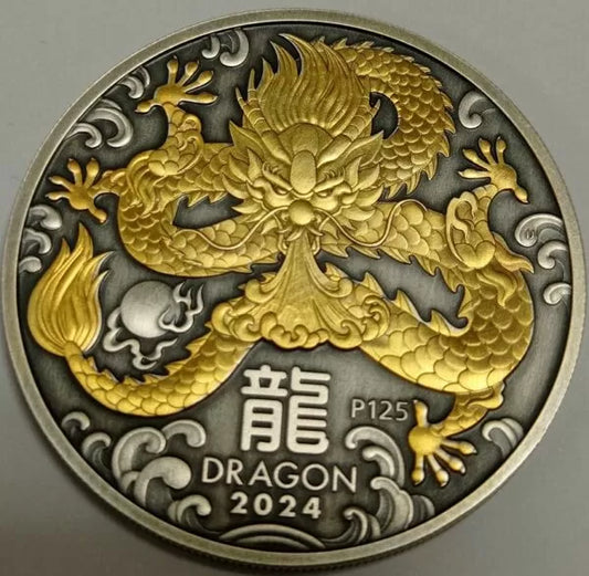 Antik 1 oz Silbermünze Australien Lunar III Drache 2024
