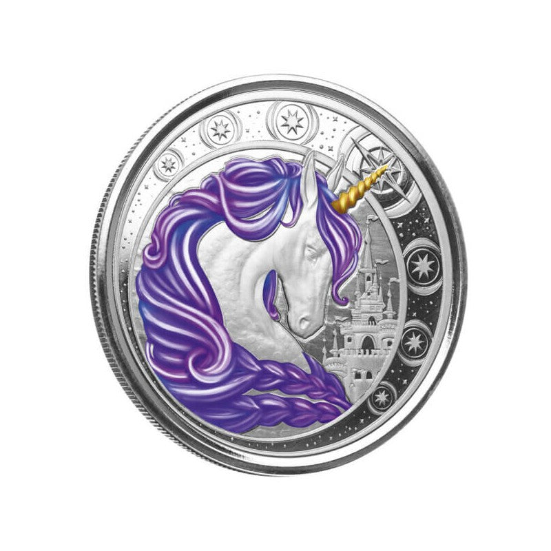 Ghana 2023 - Einhorn / Unicorn Ag999 Aurora Color 1oz Proof