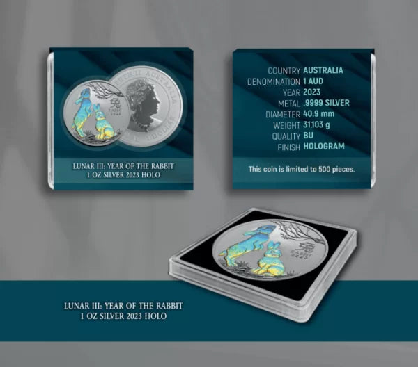Hologram 1 oz Silbermünze Australien Lunar III Hase 2023*