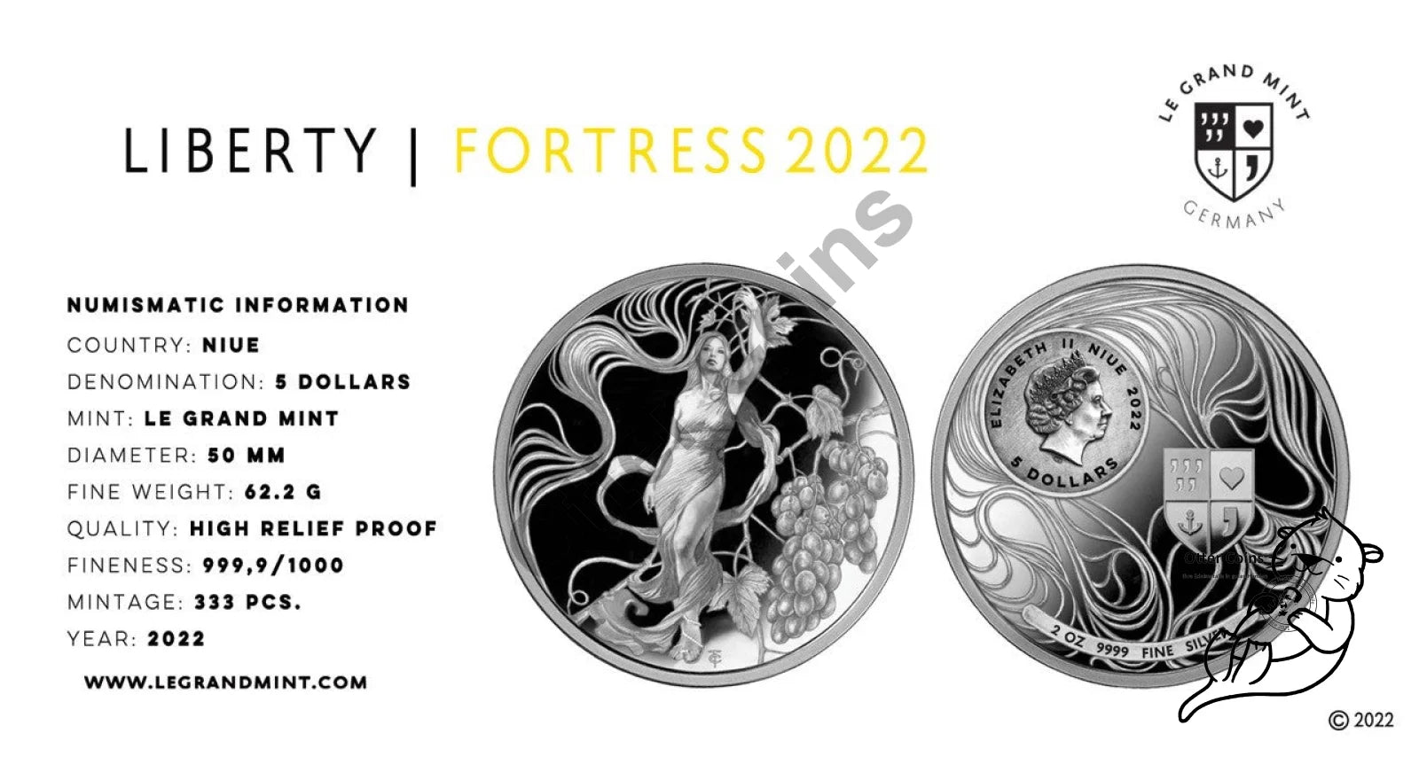 Liberty Niue ``Fortress´´ 2 oz Silbermünze 2022 Proof