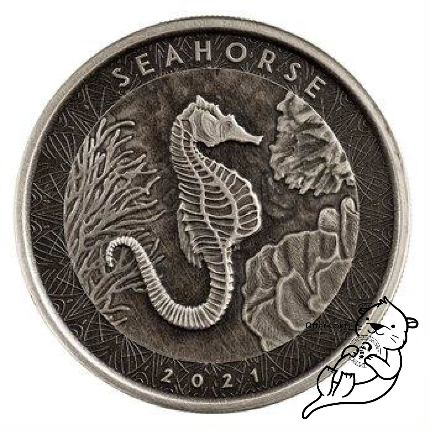 Samoa Seahorse 1 Oz Silbermünze Antik Finish 2021*
