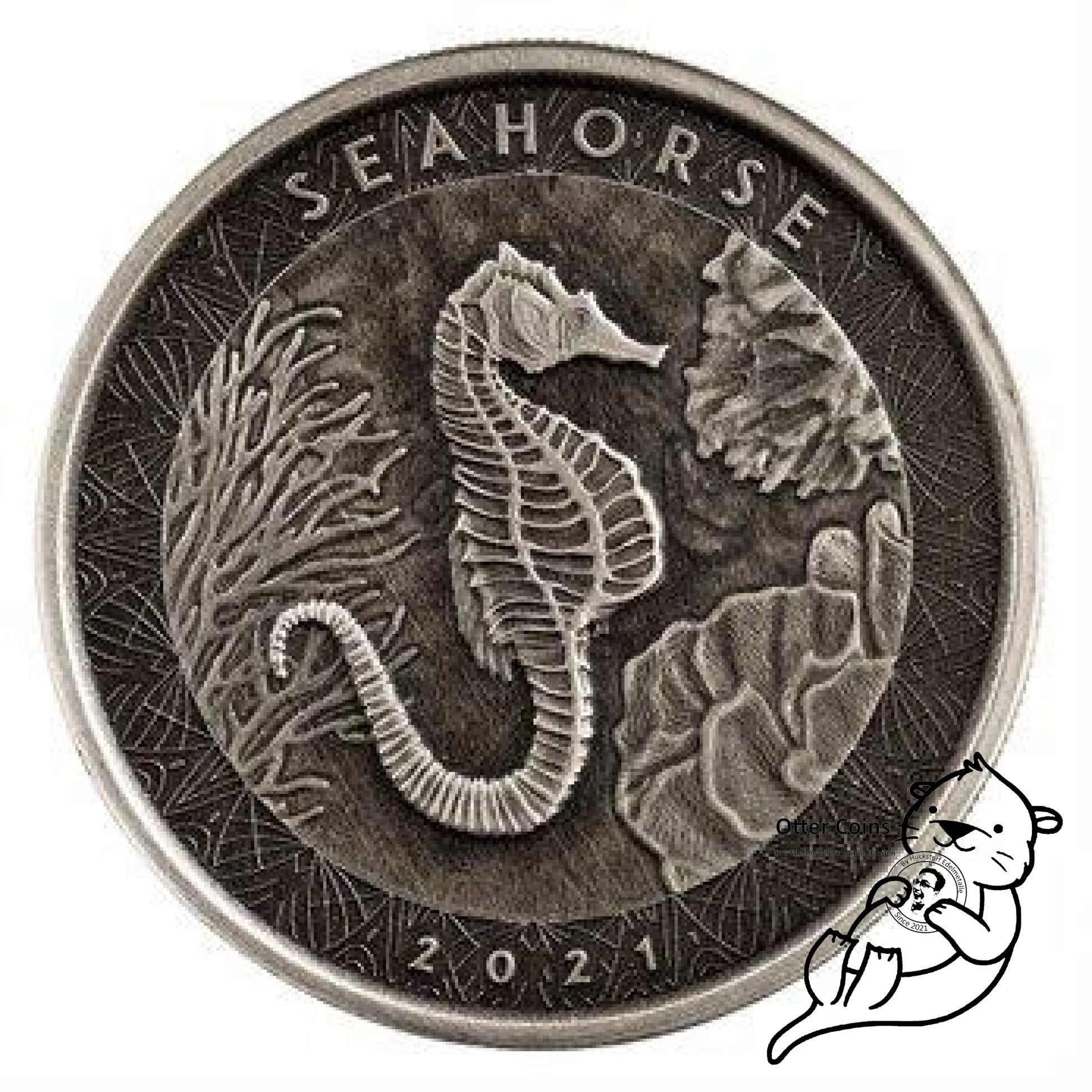Samoa Seahorse 1 Oz Silbermünze Antik Finish 2021*