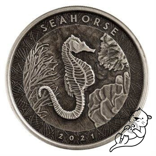 Samoa Seahorse 1 Oz Silbermünze Antik Finish 2021*