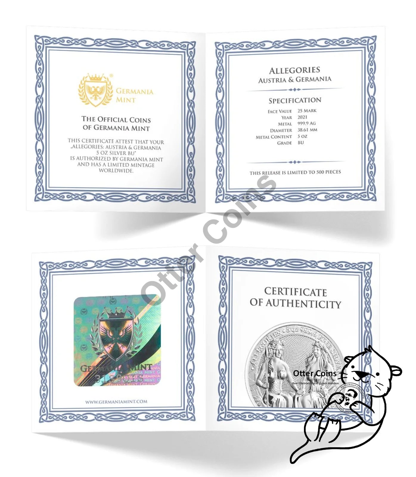 Germania Mint Allegories Austria & 5 Oz Silbermünze 2021