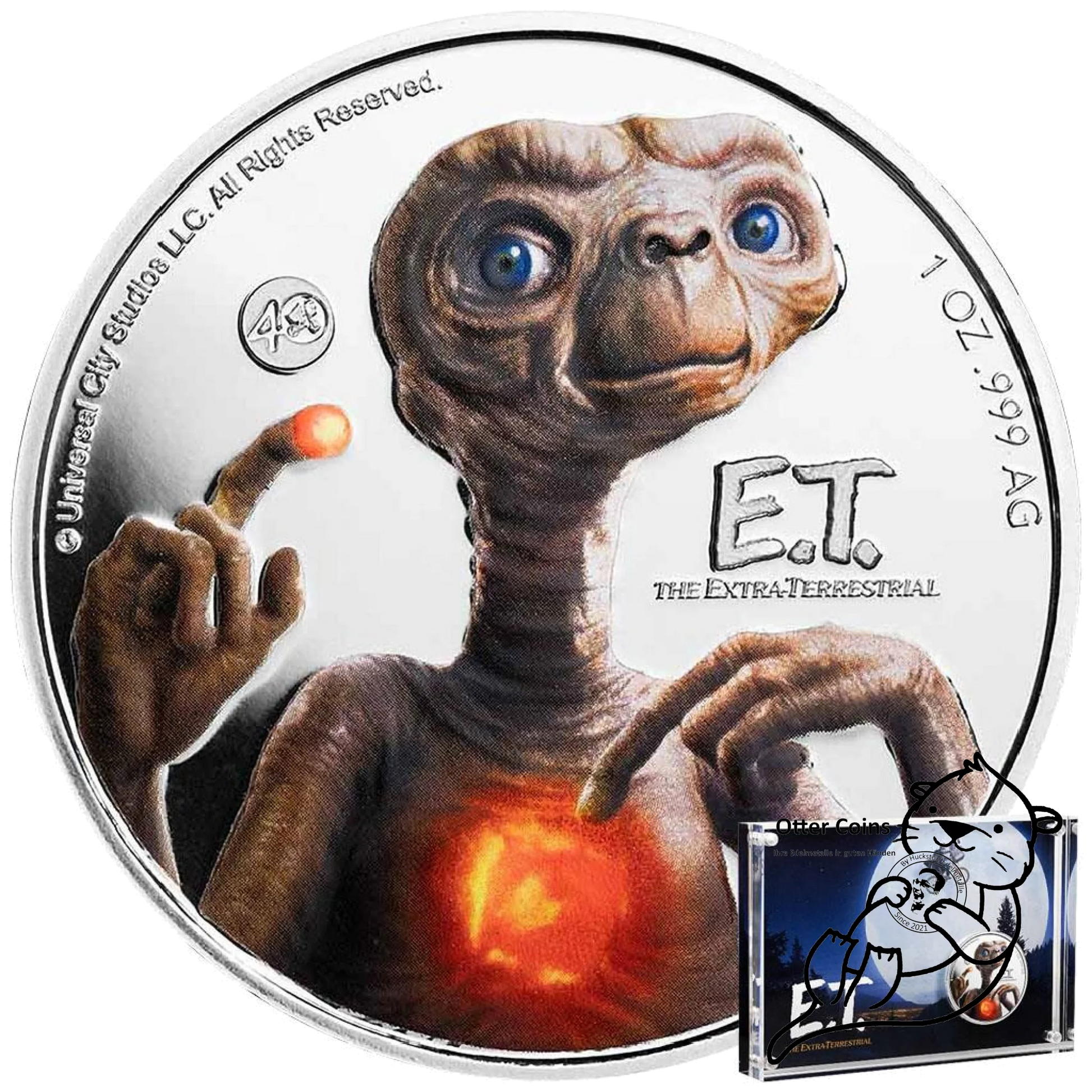 E.T. 40. Jubiläum 1 oz Silbermünze Glow in the Dark Acryl*