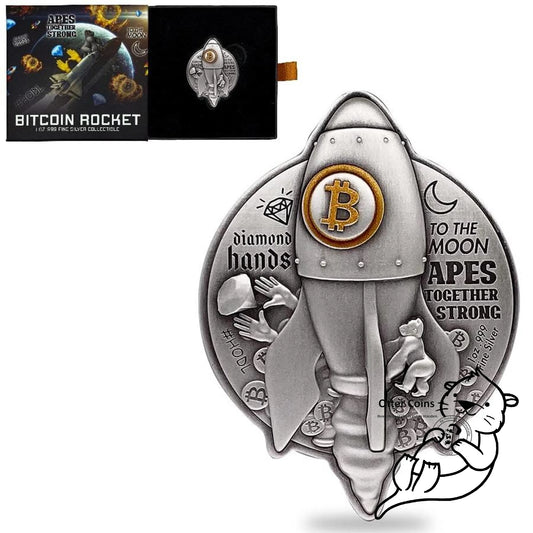 2022 Chad 1 oz Bitcoin Rocket Shaped Antiqued High Relief